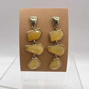 Yellow acrylic gold faceted faux stone 3 tier dangle earrings prom formal glow